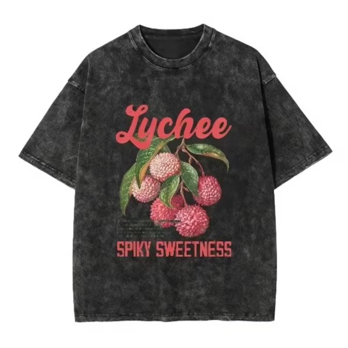 Hot Vintage Lychee Print Tshirt Tropical Fruit Print Oversized Y2k Casual Crew Neck Short Sleeve Men Women Summer Daily Wear