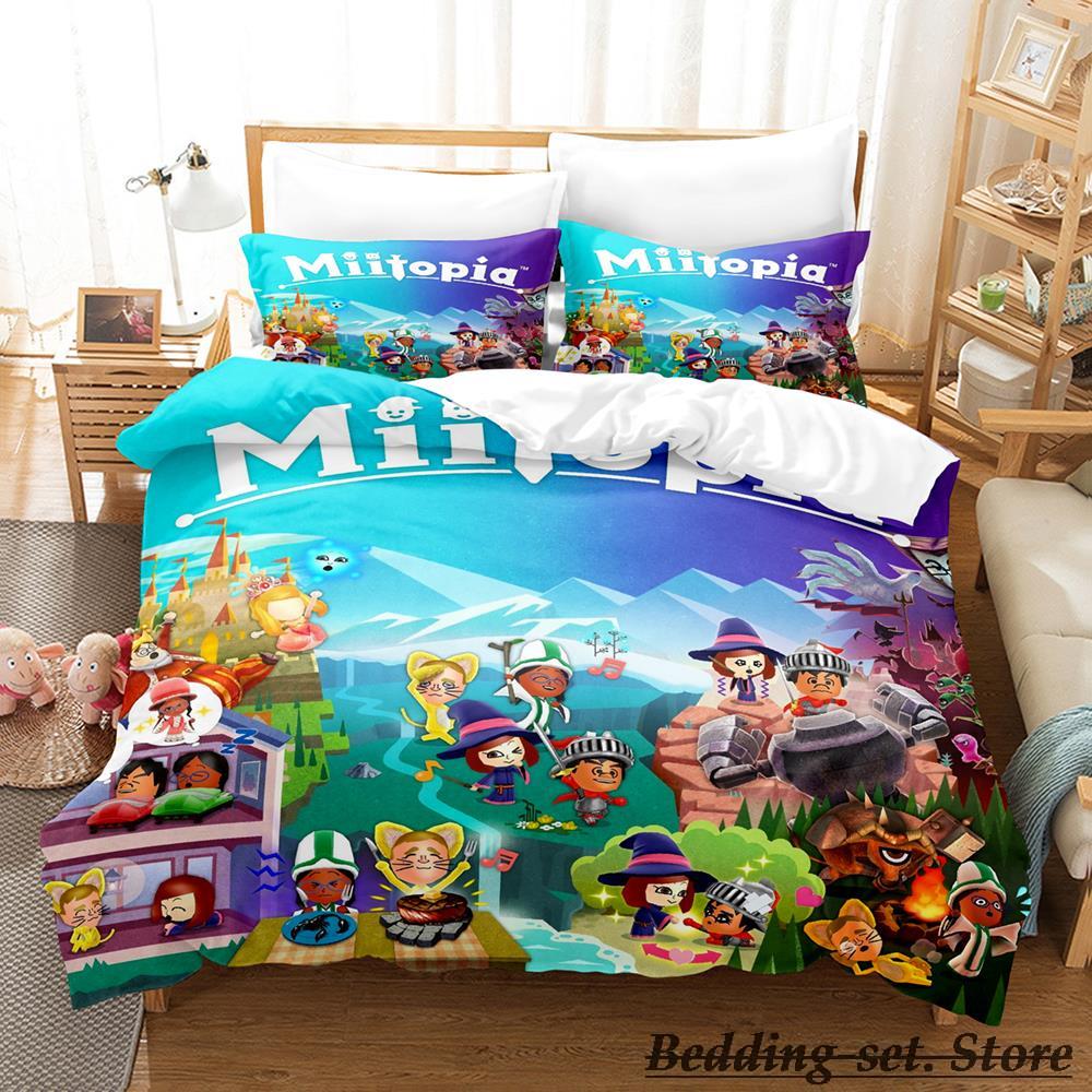 Игровой постельный комплект Miitopia Односпальный Полуторный Двуспальный Кинг-сайз Комплект для кровати Взрослый Детский Спальня Комплекты пододеяльников Аниме Parure De Lit Кровать