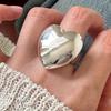 925 Sterling Silver Rings for Women Couple Minimalist Handmade Simple Wide Big Heart Ring Party Jewelry Gift Prevent Allergy