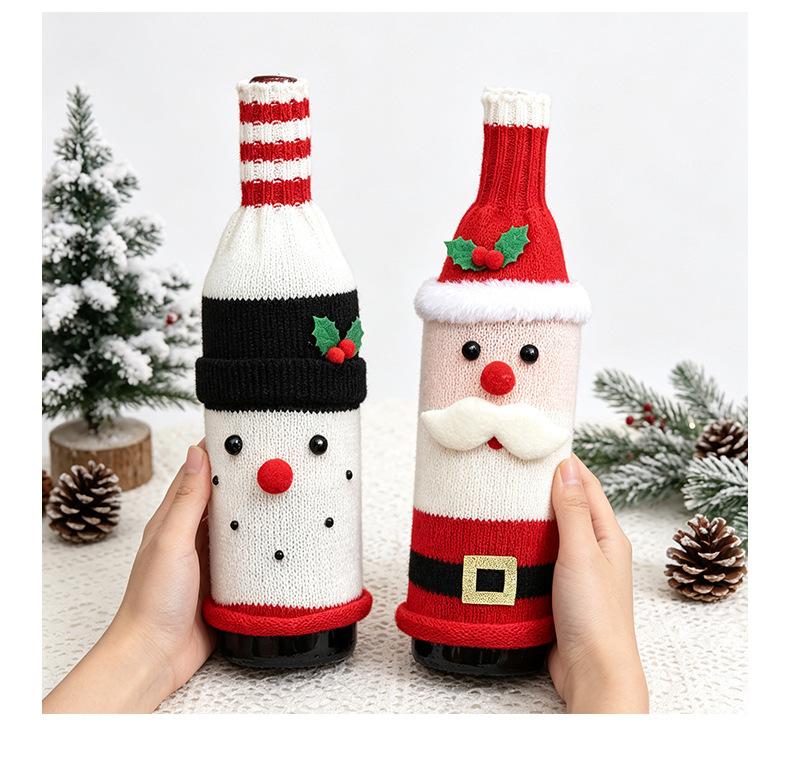 Cute Christmas Knitted Wine Bottle Cover Santa Snowman Elk Xmas Decor