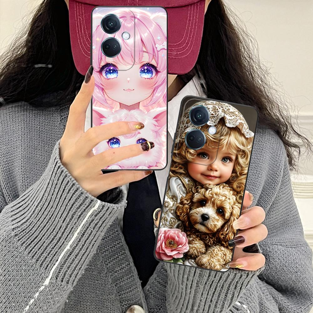 Чехол для мобильного телефона OPPO Reno 14 13 12 11 10 9 8 7 6 5 F T Pro 5G с матовым TPU, с рисунком девочки и щенка, цветной