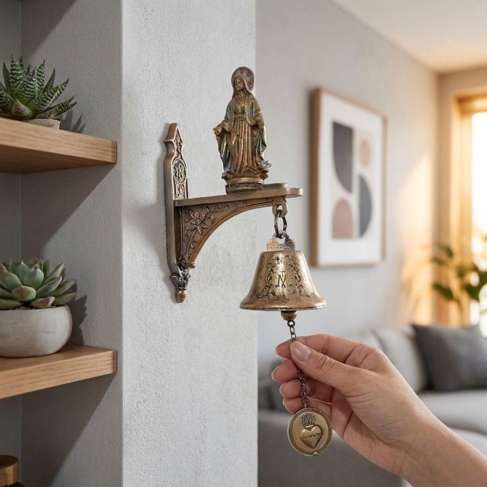Metal Bell Our Lady of Grace Wall Bell Antique Figurine Hanging Bell Medal Doorbell Home Decor
