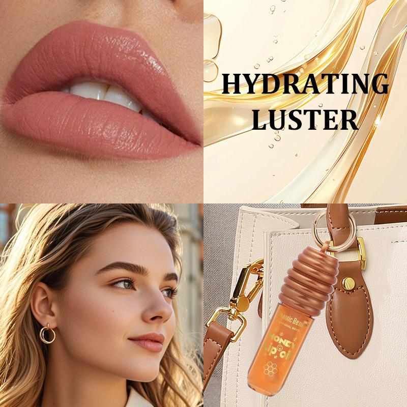 Honey Lip Oil Essence Moisturizing Lip Balm Hydrating Lip Gloss with Keychain Bag-Hangable Plump Lip Glaze