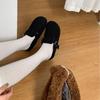 2025 New Round Head Belt Buckle Plush Short Fluff Thick Sole Outer Wear Half Drag Boken Casual Women's Shoes