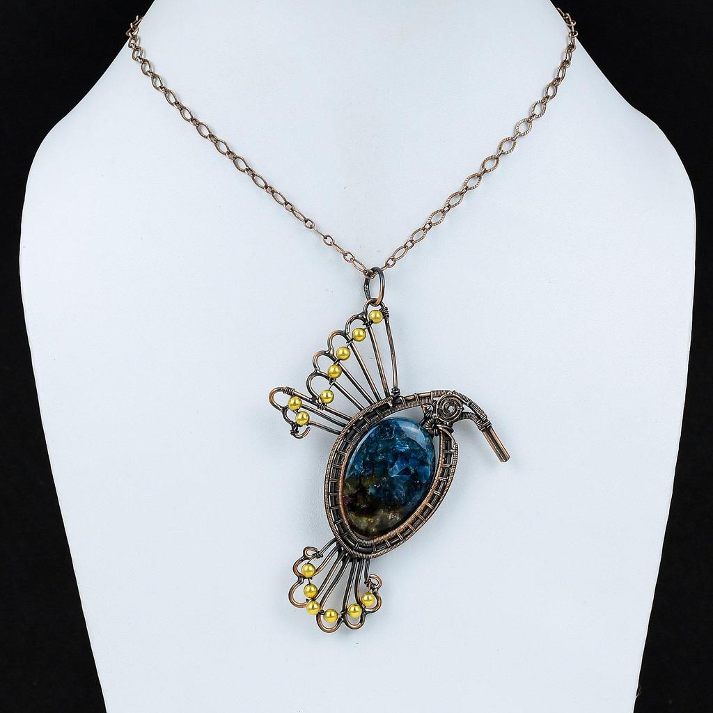 Подвеска с арбузом и турмалином, медная проволока, обернутая подвеска, драгоценный камень, птица, ювелирные изделия, подвеска ручной работы, очень красивые медные украшения, подарок на годовщину