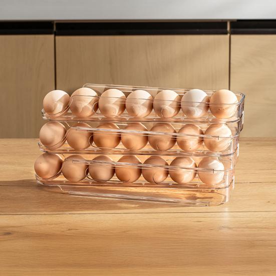 Автоматическая вращающаяся стойка для хранения яиц с большой емкостью, прозрачный дизайн, холодильник, органайзер для яиц, диспенсер для хранения