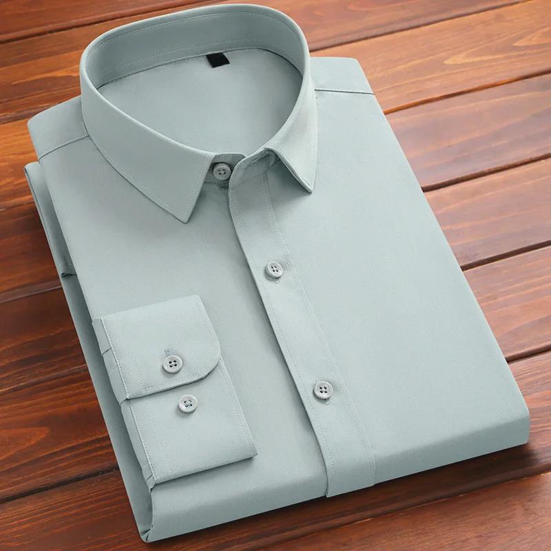 Мужская рубашка Slim Fit Business Shirt из бамбукового волокна Non-Iron с длинным рукавом, без карманов, выпуск 2024 г.