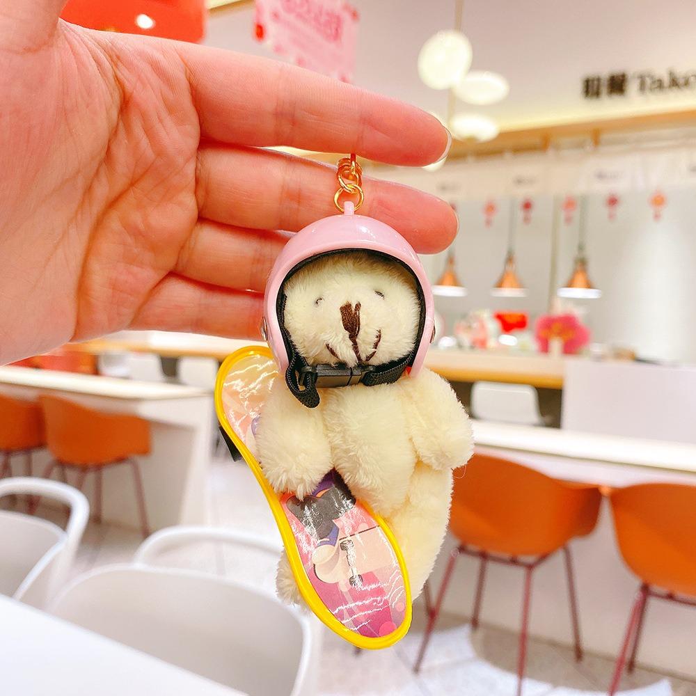 Bag Charm Little Skate Bear Plush Keychain Fluffy Skateboard Bear Keychain  Kids Girls Toys