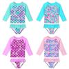 Baby Toddler Girls Rashguard Two Pieces Swimsuit Set Long Sleeve Mermaid Bathing Suits Ruffled Bikini Bottoms Sun Protection Swimwear