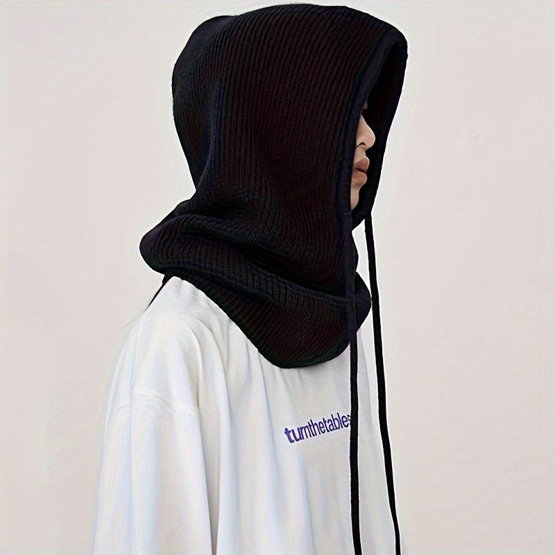 1PC Couple Solid Color Woolen Hats Women Winter Thick Knitted Warm Ear-protection Hooded Scarf