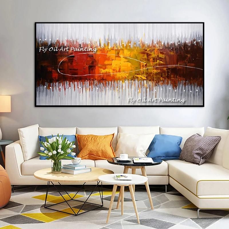 Colorful Abstract Orange Grey Oil Painting Canvas Posters 100% Handmade Wall Art Decorative Picture for Living Room Home Decor