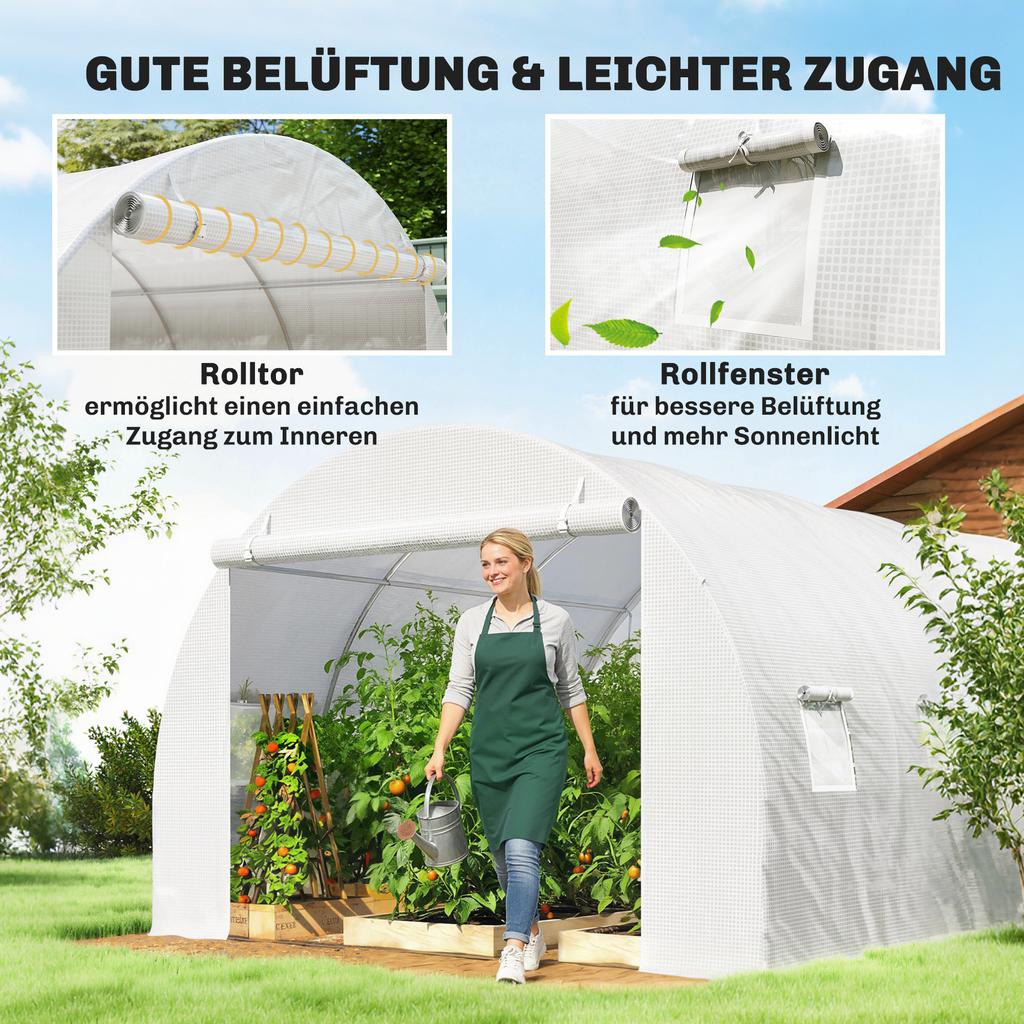 Greenhouse Film 3 x 3 m, Waterproof Polyethylene Film with Roll-Up Door, 6 Windows, UV Protection FILM ONLY White