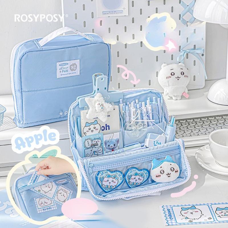 RosyPosy soft Adorn decoration pencil case, large-capacity folded standing stationery bag, pain pencil case can be decorated