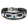 Perfect Blue Evil Eye Leather Braided Wrap Multi Layer Black Band Adjustable Bracelet for Men, Boys