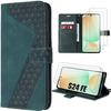 Case for Samsung Galaxy S24 FE (not for S24) with 2 Tempered Glasses, Synthetic Leather with Card Slots - Night Green