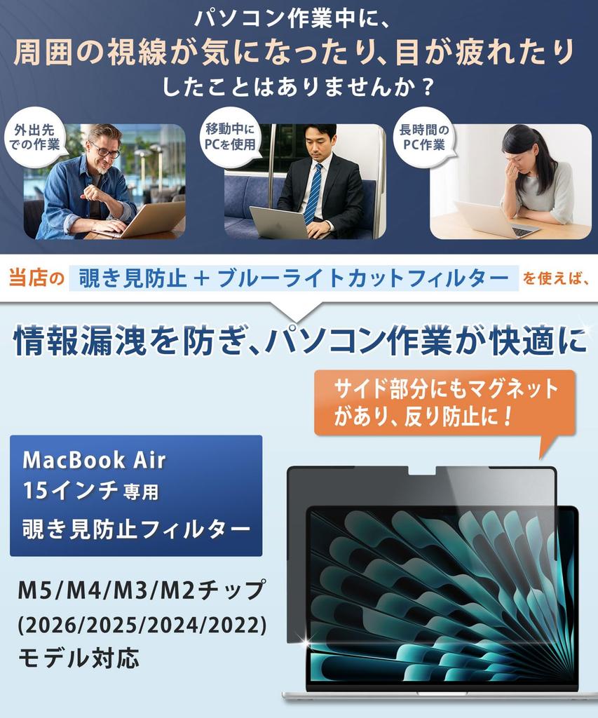 Lifeinnotech Защитная пленка от подглядывания для MacBook Air 15 дюймов 2026 M5/M4/M3/M2, Магнитная, Антибликовая, С защитой от синего света, 15,3 дюйма 2025