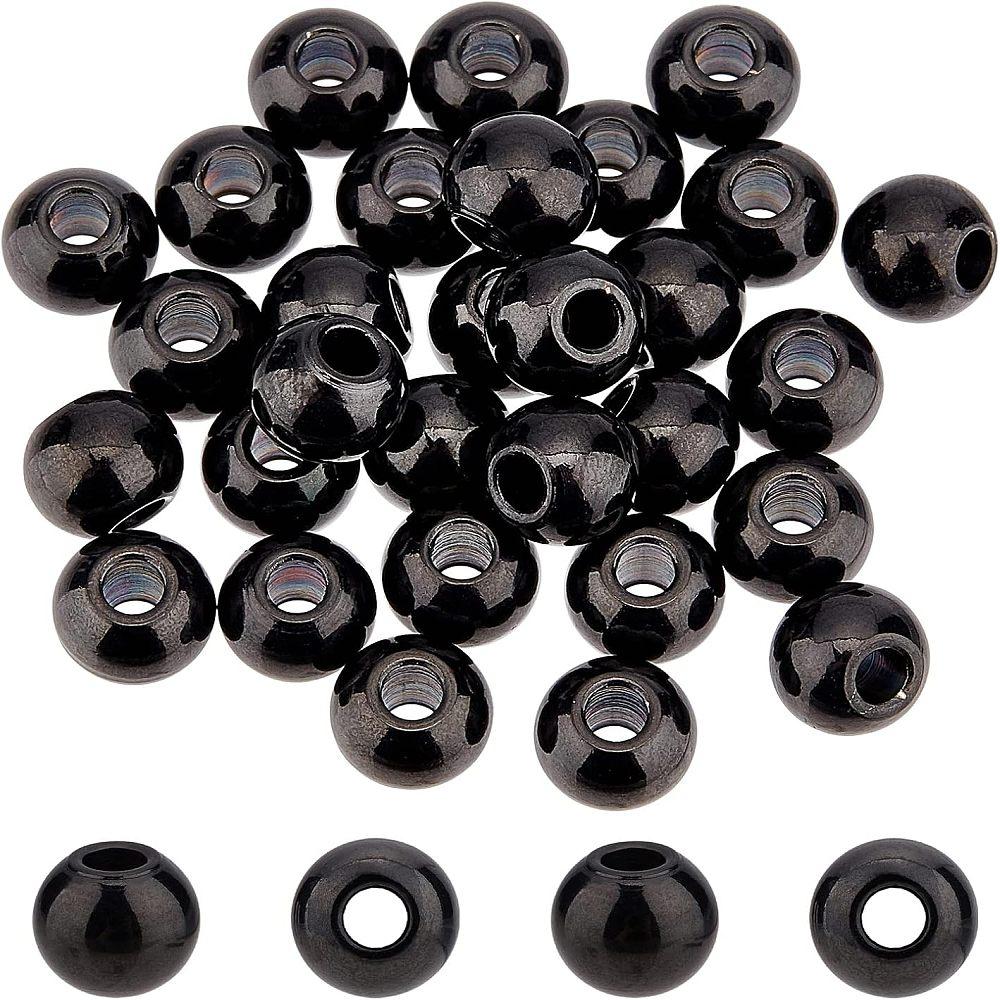1box 30pcs Round 304 Stainless Steel Beads Electrophoresis Black 8x7mm Hole: 3mm