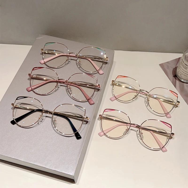 Женские очки «кошачий глаз» большого размера, новые винтажные очки с металлической оправой, блокирующие синий свет, модный дизайн, оптические оправы