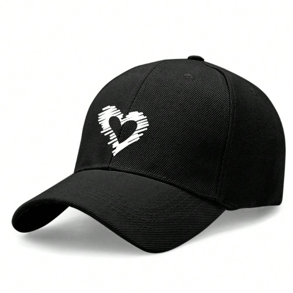 [Love Heart Baseball Cap] White heart print, polyester, adjustable & breathable. Unisex for daily wear, outdoor sports, sun protection and gifting.