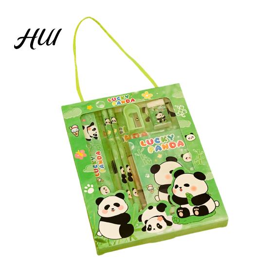 School Supplies Gift Set 6Pcs Cute Stationery Portable Box Kawaii Eraser Pencil Sharpener Cartoon Capybara Panda Design Complete Kids Students