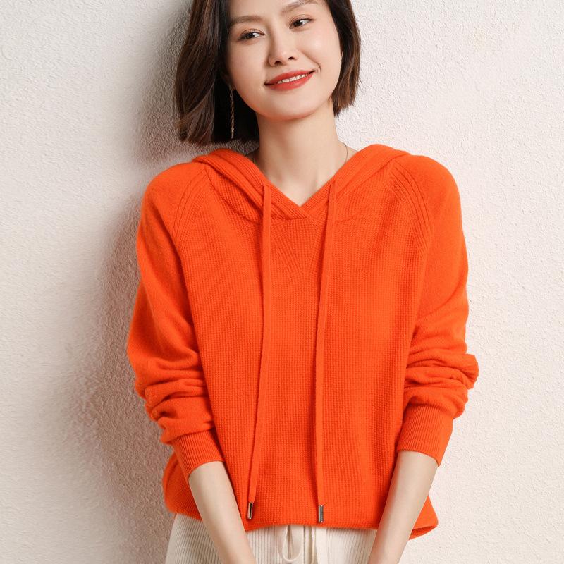 INDFS Женская мода повседневная осень-зима однотонный принт длинный рукав с капюшоном свитера