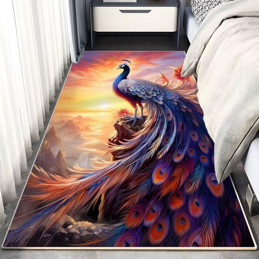 3D ковер с принтом павлина для гостиной, журнальный столик, напольный коврик для спальни, прикроватный коврик для коридора, противообрастающий декоративный напольный коврик