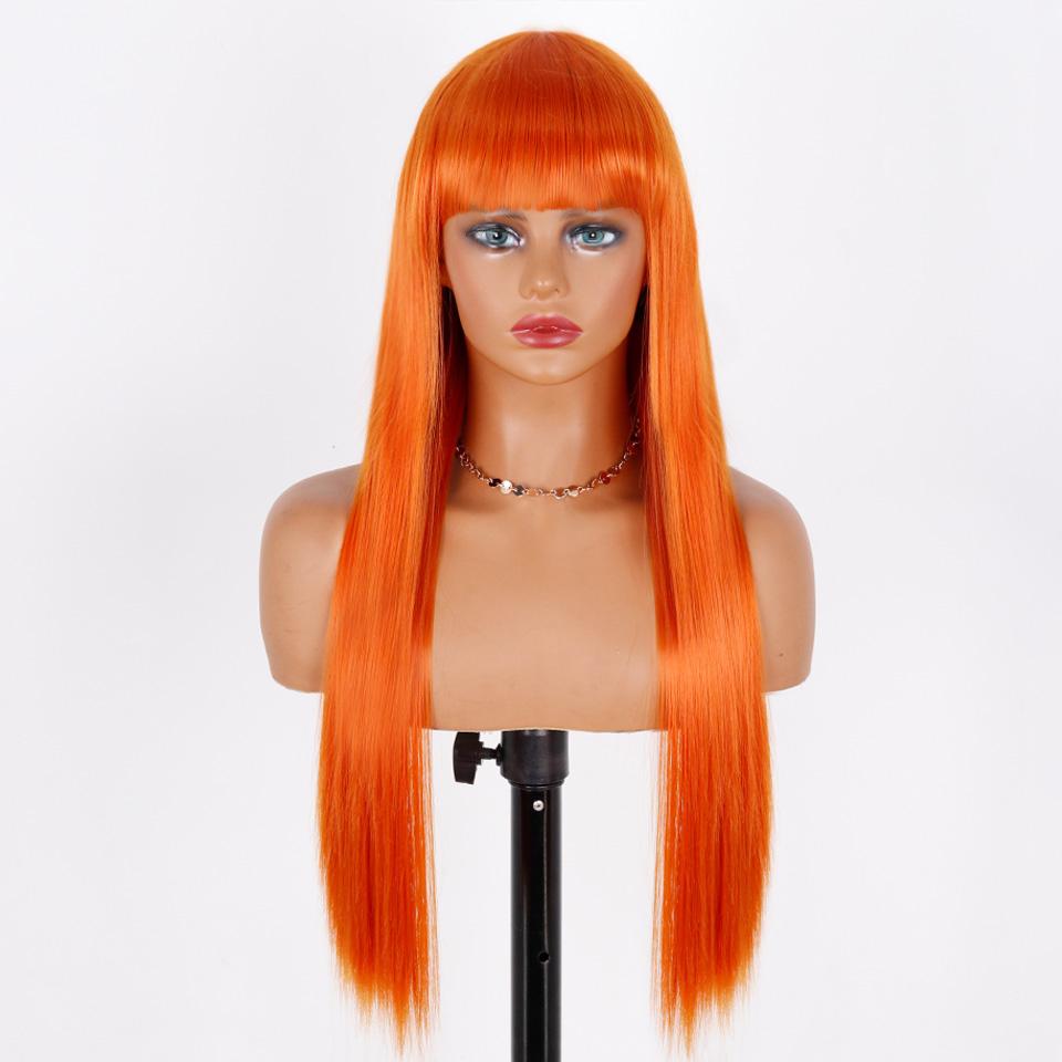 MISS WIG Women Fashion Long Straight Light Blonde Color Wig with Blunt Bangs Synthetic Fiber Daily Wear Long Straight Wig