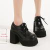 11см Сверхвысокий каблук Водонепроницаемая платформа Новые женские больших размеров 35-40 Шнуровка Толстая подошва Круглый носок Одинарная обувь Zapatos Mujer