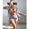 Women Swimsuit High Waist Bikini Set Three Pieces Women Sexy Long Sleeve Cover Up Swimsuit Beach Bathing Suits Swimwear