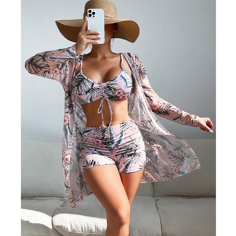 Women Swimsuit High Waist Bikini Set Three Pieces Women Sexy Long Sleeve Cover Up Swimsuit Beach Bathing Suits Swimwear