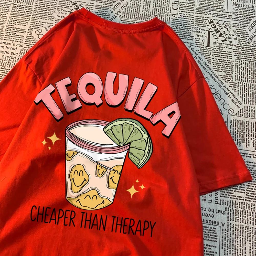Tequila Cheaper Than Therapy Мужские топы Простота Свободная уличная одежда Творчество Футболки с круглым вырезом Футболка с круглым вырезом для женщин