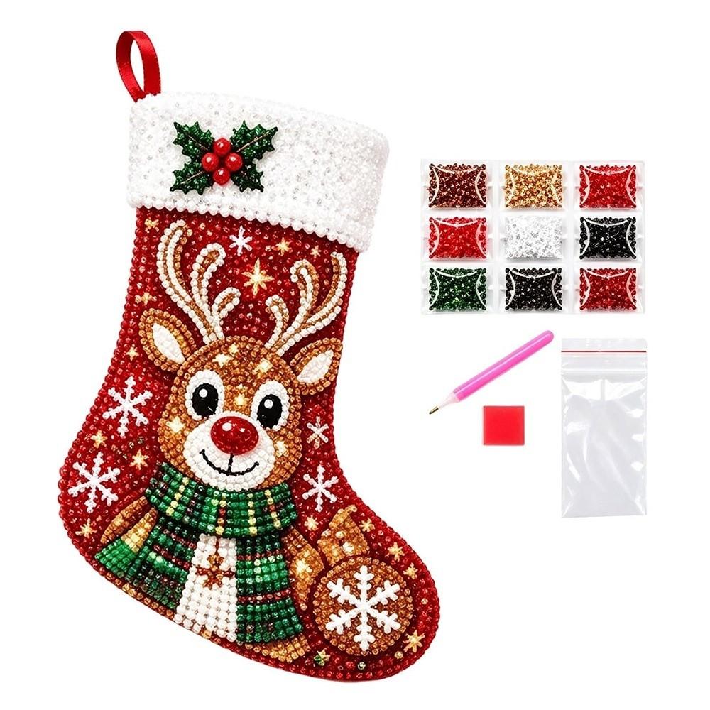 5D Christmas Stocking Diamond Art Kit Snowflake Pattern Diamond Art Stocking Holly Decor