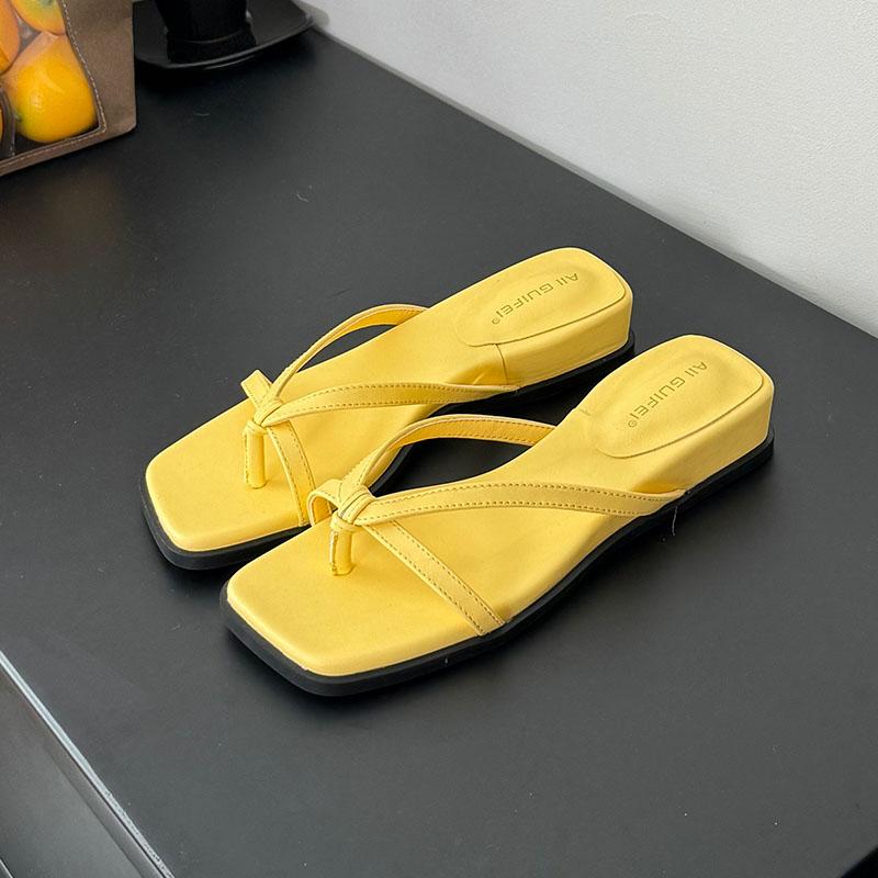 Fashion New In Summer Beach Flats Slides Slippers Sandals Shoes For Women Fashion Square Toe Ladies Slippers Shoes Female Flip flops