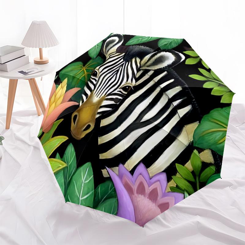 1pc Zebra Jungle Automatic Open/Close Umbrella - Compact Travel Umbrella, Gift for Birthday, Holiday yy260106077