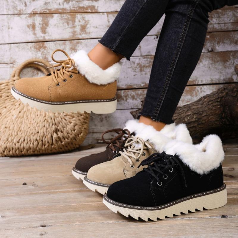 New Large-sized Front Lace-up Snow Boots for Women, Warm and Thickened Cotton Shoes