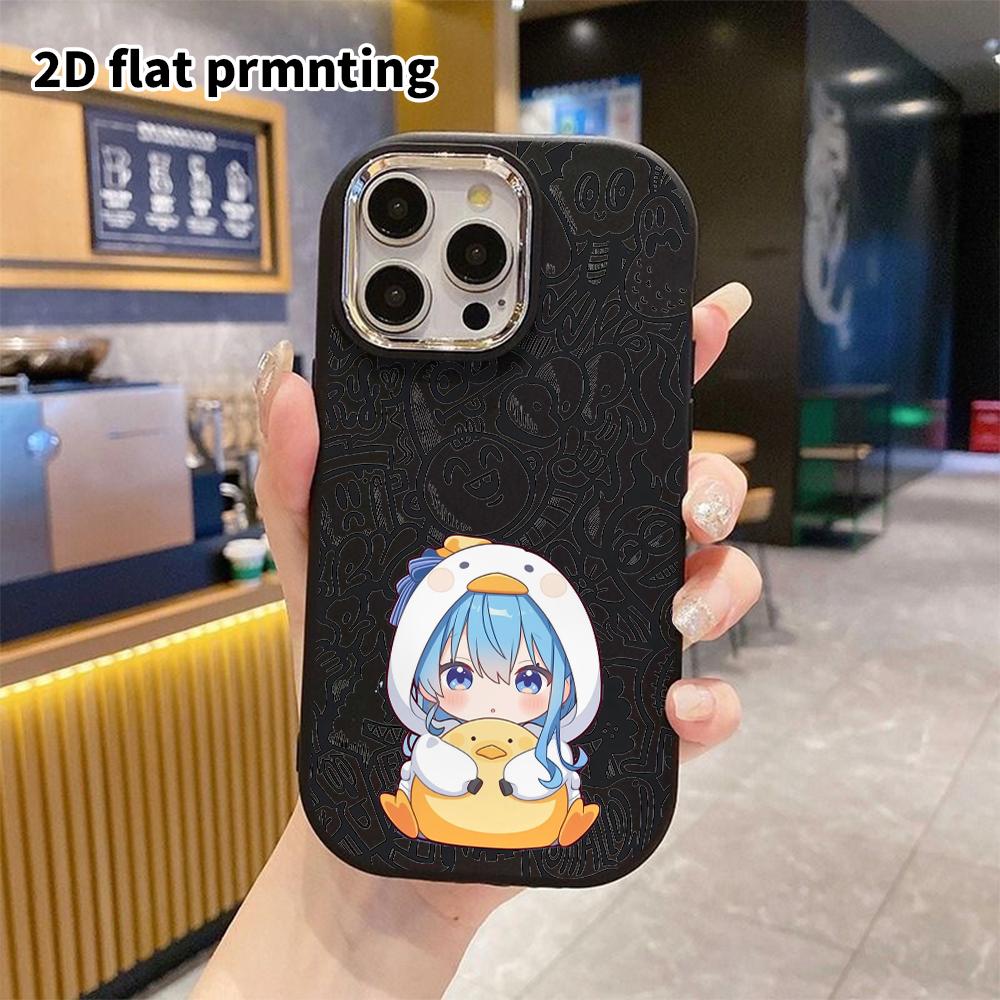 Phone Case: 2D flat design suitable for iPhone 18, 17, 16, 15, 14, 13 Pro protective case, couple style, hugging a little yellow duck plush, Christmas