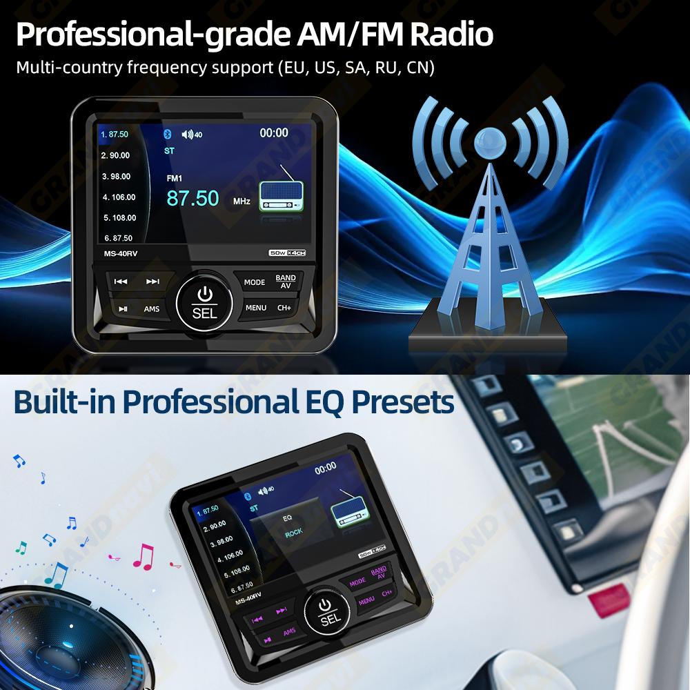 Marine Radio Boat Stereo FM AM Digital Media Audio Player Bluetooth IPX5 Waterproof For Yacht ATV UTV Golf Cart
