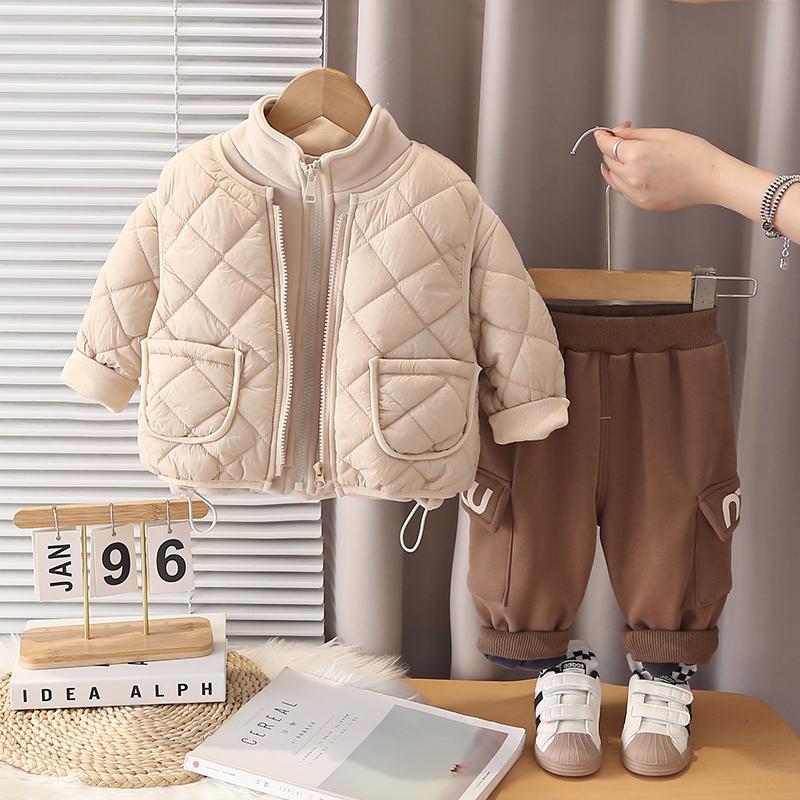 Boys' 3-piece Long Sleeved Set, 0-5 Years Old Children's Warm Vest+stand Collar Thick Top+casual Pants, Boys' Fashionable Set
