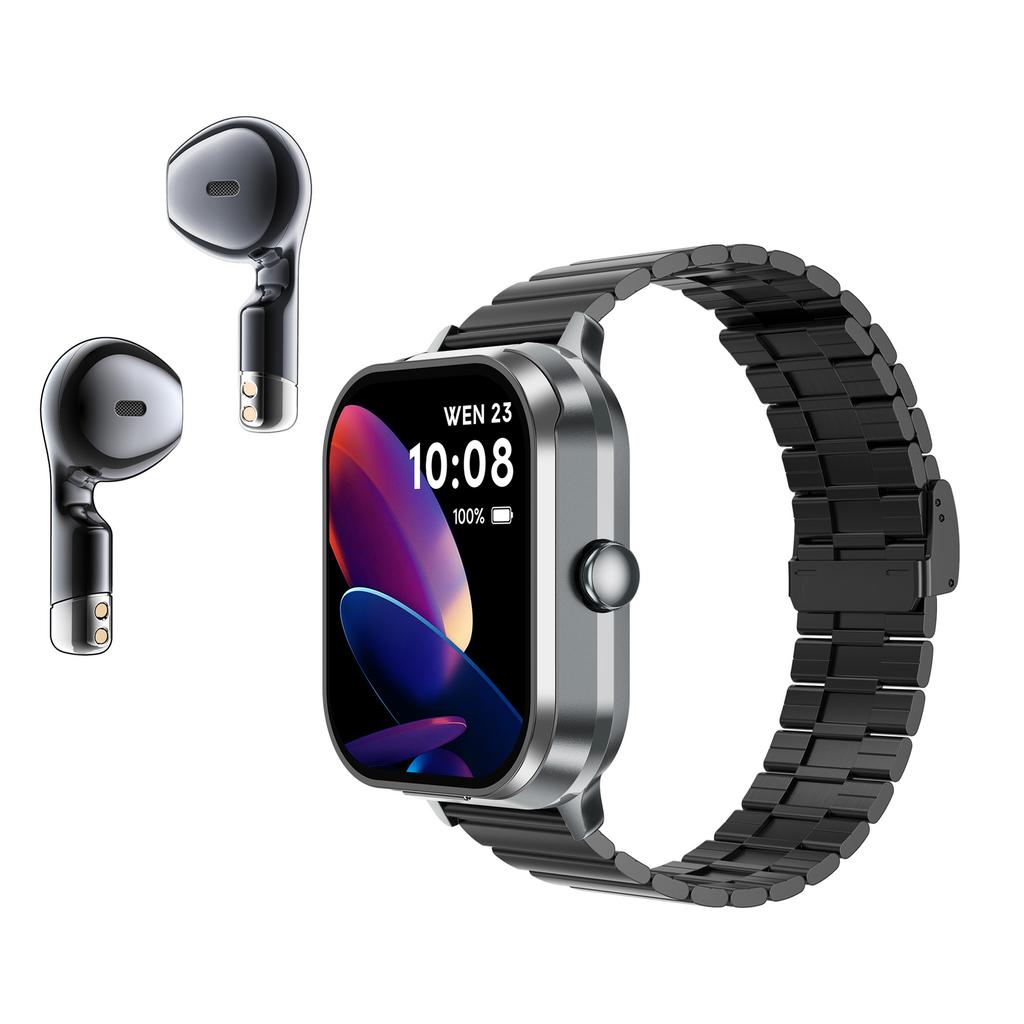 D8 Pro 2-в-1 Bluetooth-совместимые TWS-наушники для мониторинга здоровья, Bluetooth-совместимые умные часы для звонков, стальной ремешок