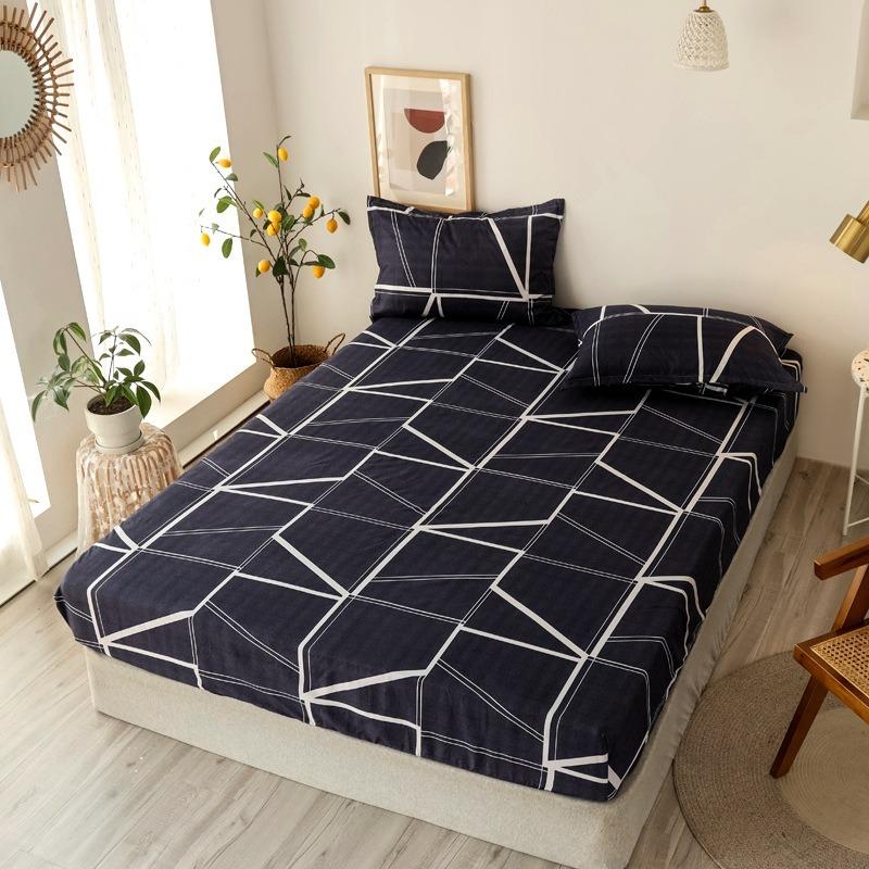 Printed Fitted Mattress Cover Dustproof Protector Sheet For Single Double Queen King Bed 1Pc