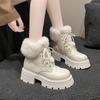 Fashion Winter Fluffy Fur Women Snow Boots Fashion Lace Up Short Booties Comfort Thick Heels Ladies Shoes