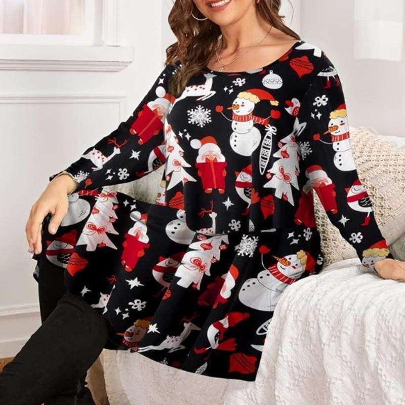 GMXIA Женская мода с рождественским принтом на рукавах, женская одежда больших размеров