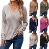 Autumn Winter Women's Long Sleeve V-neck Shirt Solid Color Button T-shirt