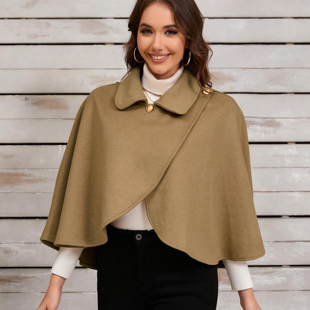 Women's Faux Wool Blend Cape Warm Poncho Fall Winter Soft Shawl Cover Up Short Cloak for Women Solid Color Open Front Cardigan Poncho Short Jacket