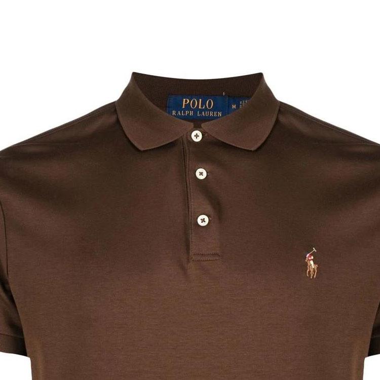 Polo Ralph Lauren Polo Pony Solid Straight Fit Logo Embroidered Short Sleeve Polo Shirt Men tops Brown 710652578-140