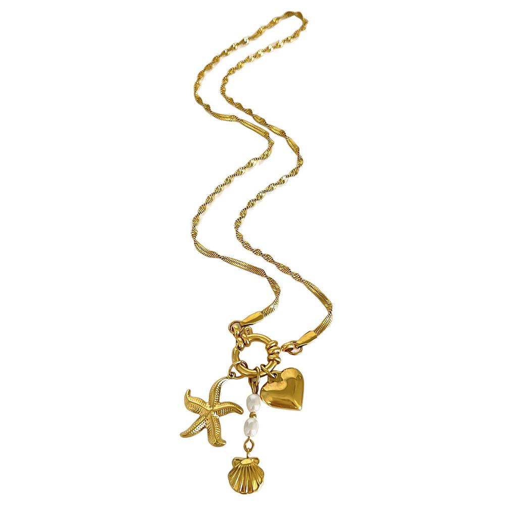 Модное ожерелье из нержавеющей стали с подвеской в виде сердца и ракушки в виде морской звезды, стильное ожерелье, подходящее для любителей моды
