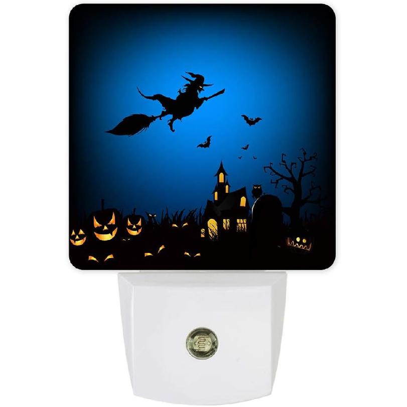 Замок и ведьма подключаемый ночник автоматический от заката до рассвета оранжевая тыква черные летучие мыши Хэллоуин ночники умный сенсор светодиодный ночник лампа для спальни
