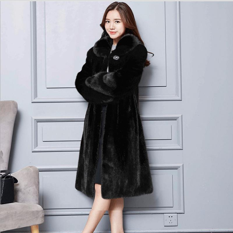 Европейская и американская норковая шуба из искусственного меха, женское пальто с лацканами из цельного норкового меха, длинный искусственный мех