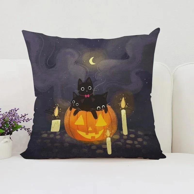Декоративная наволочка с изображением тыквы и кошки на Хэллоуин, подходящая для дома, гостиной, дивана, спальни, декоративная наволочка