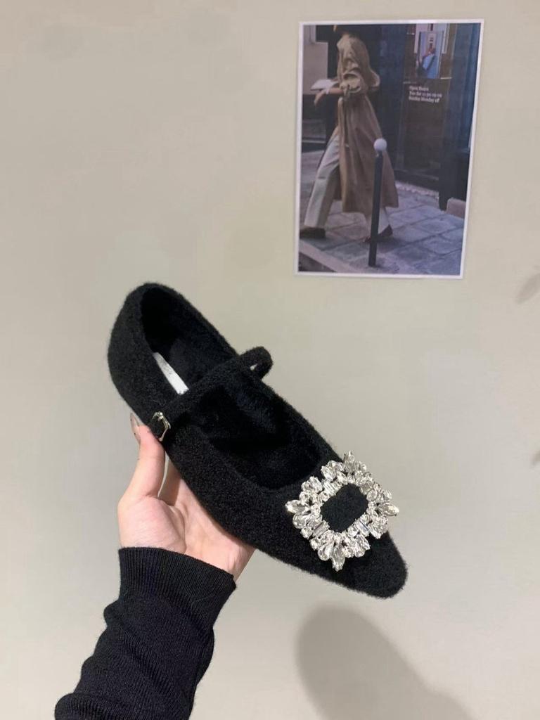 Внутреннее увеличение роста стразы замша черные одинарные туфли женская обувь 2024 осень и зима с юбкой плюшевые Мэри Джейн пушистые туфли